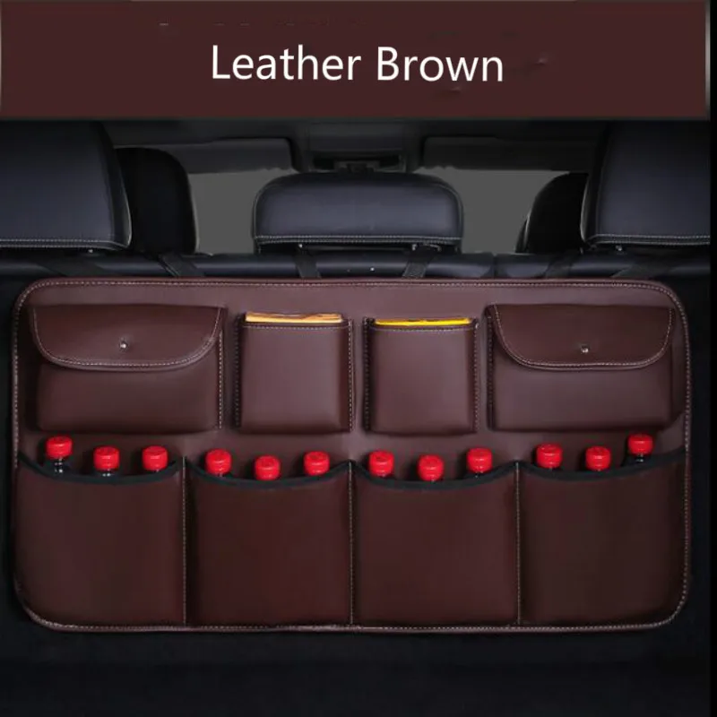 Высококачественная кожаная сумка для хранения заднего сиденья автомобиля с несколькими карманами, органайзер для багажника автомобиля, аксессуары для интерьера - Название цвета: Coffee Leather