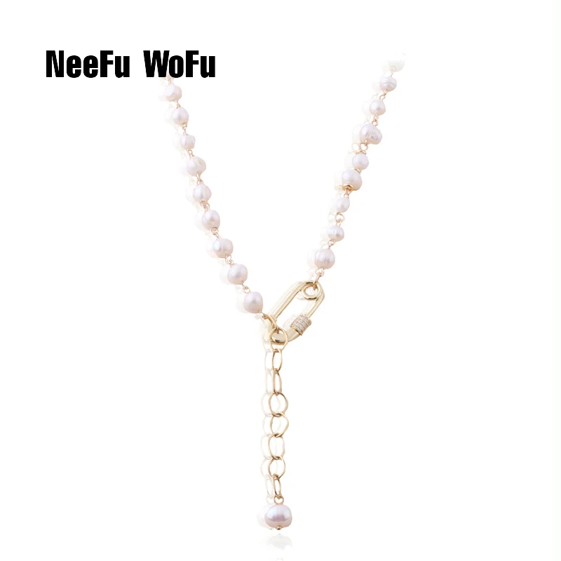 NeeFu WoFu set necklace Freshwater Pearls Zircon short Bohemia Stainless steel jewelry wholesa | Украшения и аксессуары