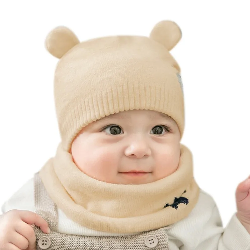 Kids Winter Hats Ears Girls Boys Children Warm Caps Scarf Set Baby