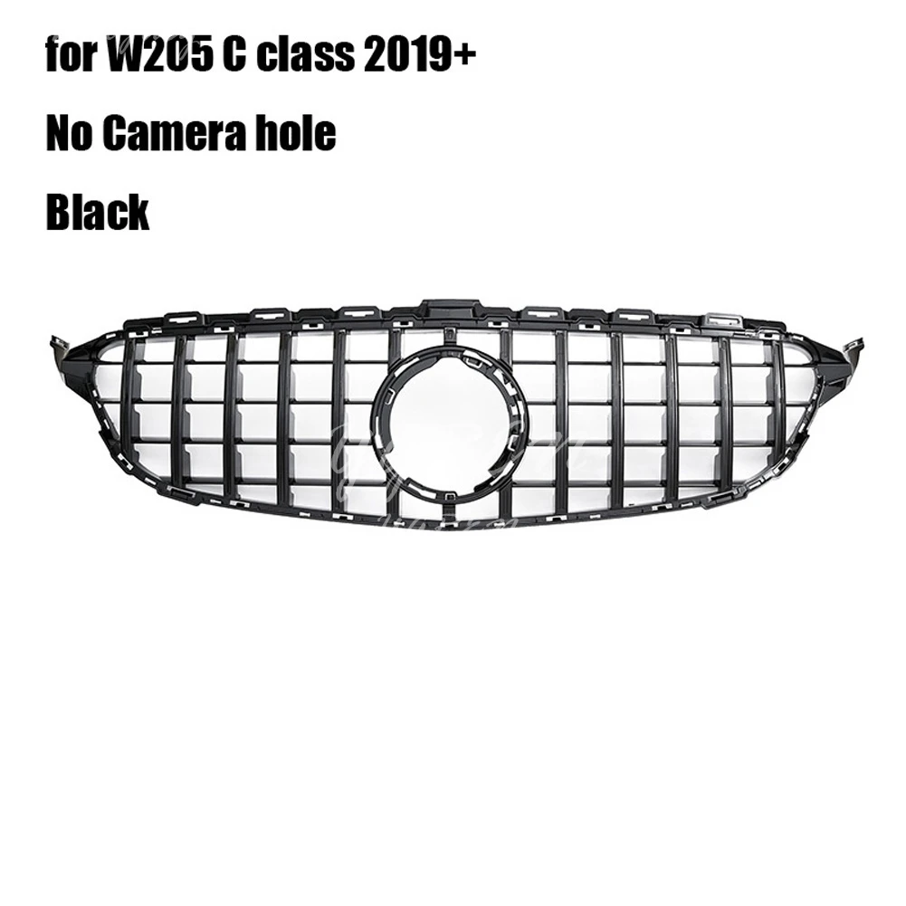 GT R Передняя решетка решетки для Mercedes-Benz W205 C Класс C200 C250 C300 C350 - Цвет: No Hole Black