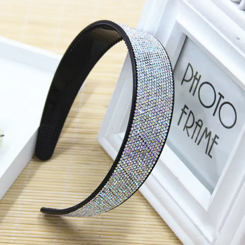 Women Vintage Classic Full Rhinestones Plastic Hairbands Multi Color Wide Headwraps Shining Crystal Headbands Hair Accessories