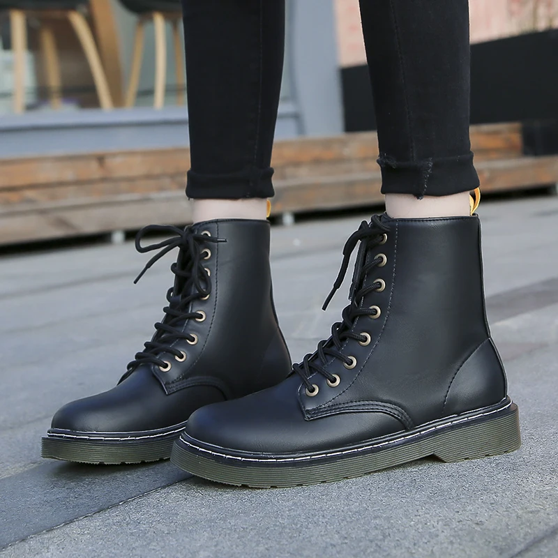 

Fashion Cowboy Boots Flat Platform Boots Women Shoes Autumn Winter Fur Fashion Round Toe Lace-up Leather Boots Ladies Shoes