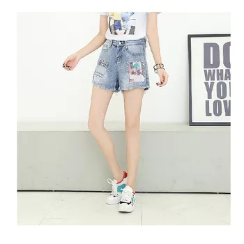 

Diamonds Printed Jeans Shorts Women High Waist Wide Leg Short Jeans For Women Loose Boyfriend Short Jeans Womem Mom