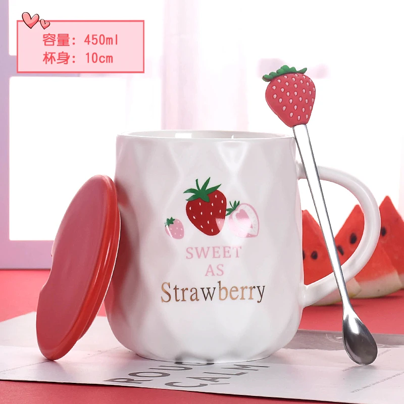 ins tazas de ceramica creativas coffee cup cute mug lovely cups and mugs caneca criativa Strawberry With Lid valentines day gift