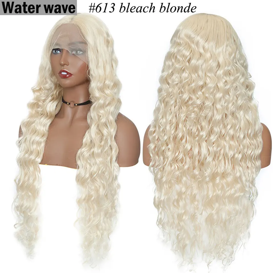 bleach blonde S-noilite 28 дюймов длинный Омбре парик фронта шнурка 4*0,6 глубокий кружевной синтетический парик фронта шнурка свободный парик волны тела для черных женщин - Цвет: bleach blonde