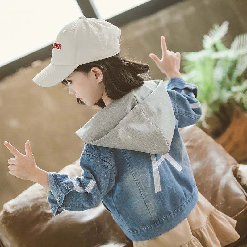 

Online Celebrity GIRL'S Coat 2019 New Style Spring And Autumn Big Kid Autumn Clothing Denim Jacket Fashionable Western Style Chi