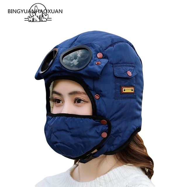 US $9.54 Adult Kids Fleece Earmuffs Hat Skiing Hat Snowboard Riding Motorcycle Men Cycling Bomber Hat with G