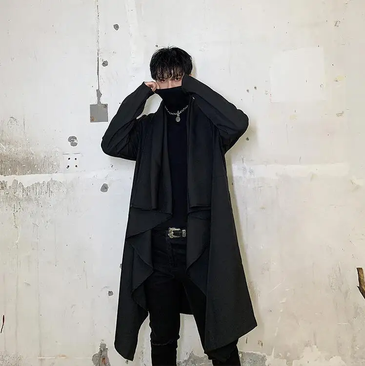SHENGYUJIN темная индивидуальность tide бренд Мужская Мода стилист волос Мужская свободная без пряжки пальто тренд нерегулярная ветровка куртка - Цвет: black