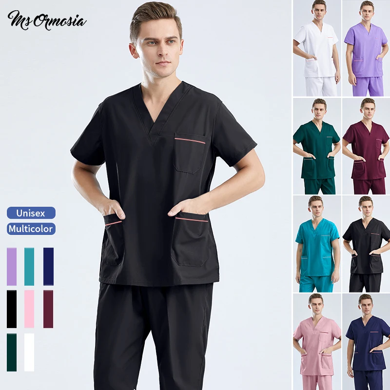 

Breathable Solid color Pure cotton sets scrubs uniform Beautician suits pet uniform scrub work clothes wholesale Custom logo