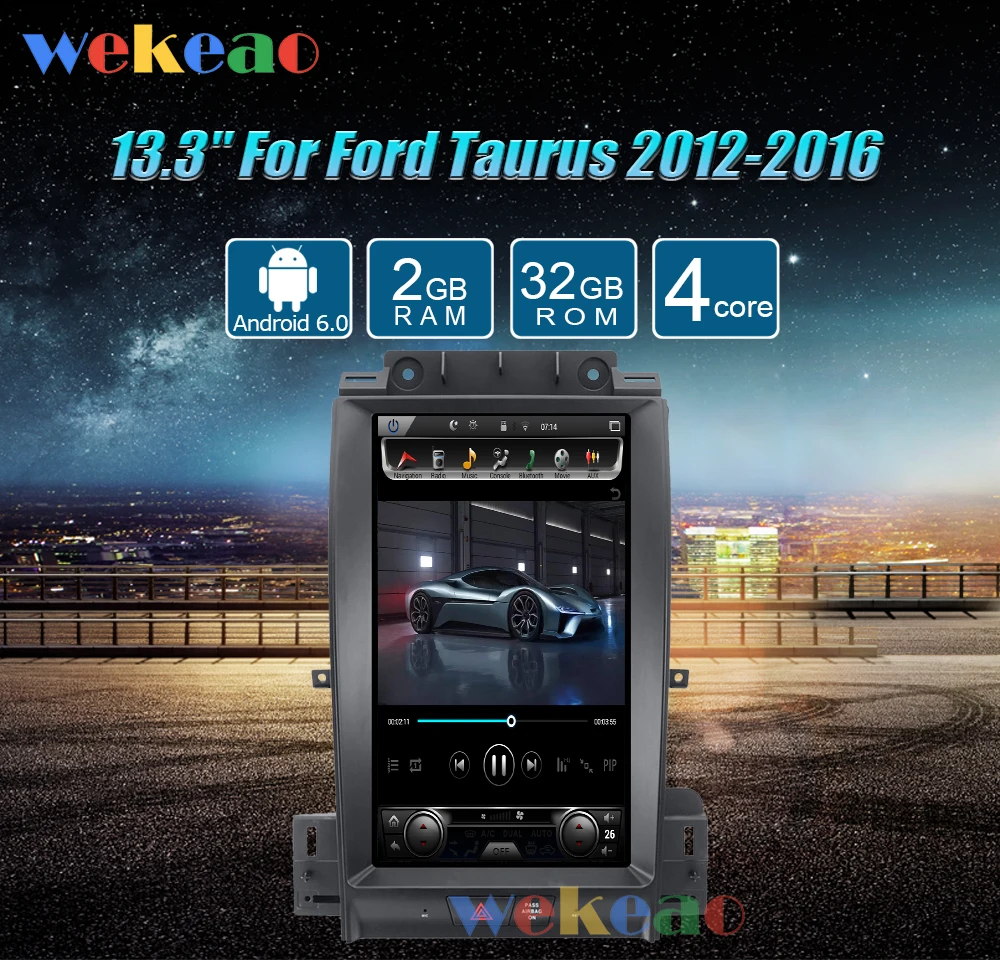 Wekeao вертикальный экран Tesla стиль 13,3 ''автомобильный dvd-плеер android 6,0 android Авто gps навигация автомобиля радио для Ford Телец wifi