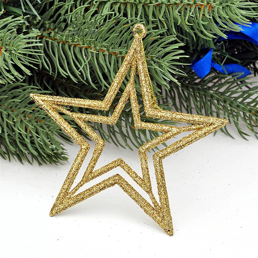 

1PC Christmas Tree Decorations Supplies Cutout Five-pointed Star Xmas Ornament Size 11CM Glitter Powder Party Holidays Pendants