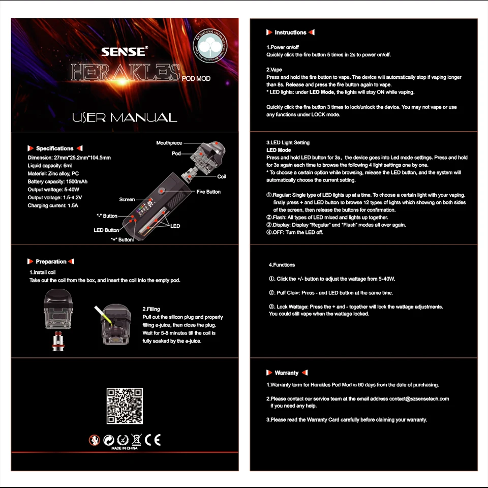 Original Sense Herakes Pod 1500mAh kit pod Vape Pen kit with 0.4ohm mesh coil 6ML Refillable Cartridge VS voopoo vinci vape kit (4)