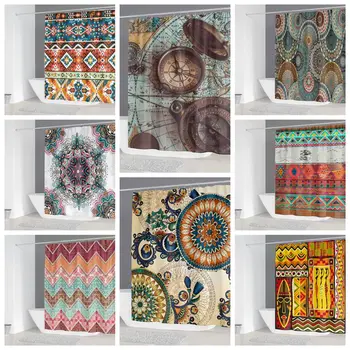 

New Products Curtains Waterproof Mandala Compass DesignBath Shower Curtain With 12 Hooks