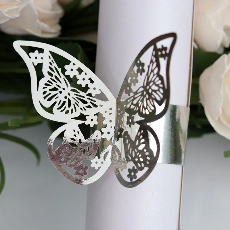 50Pieces/Set Butterfly Style Laser Cut Paper Napkin Rings napkins Holders Hotel Wedding Favors Table Decoration
