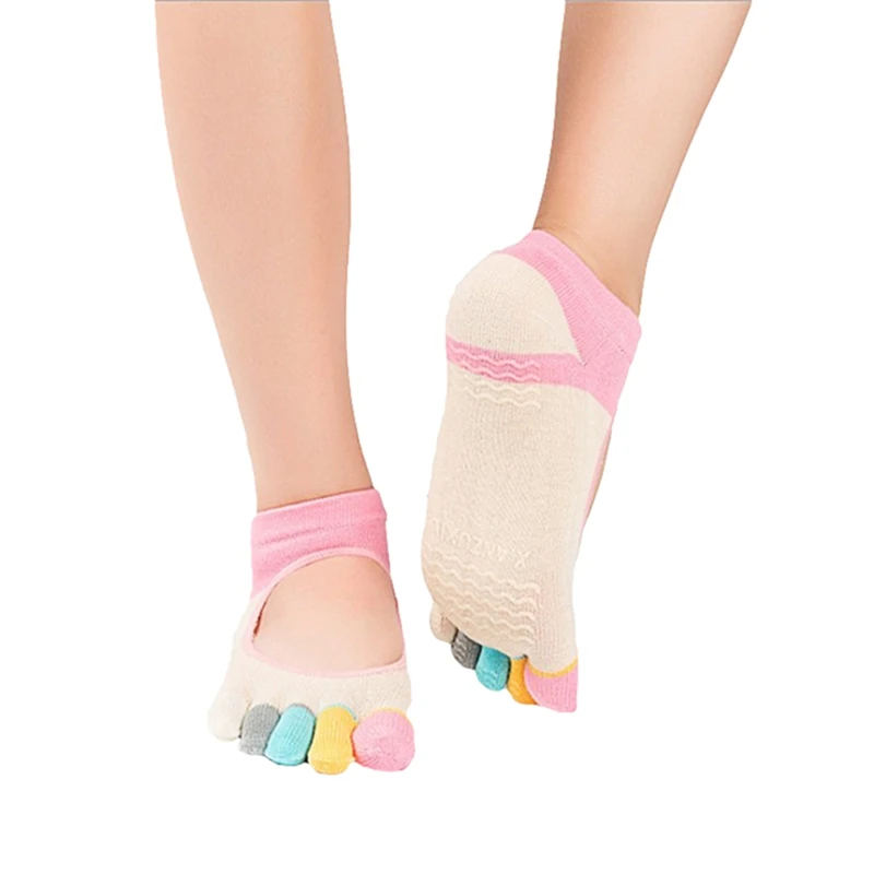 Для женщин Йога с принтом носков пять пальцев полный носок Противоскользящий спортивный носок с силиконовым каблуком спортивные носки новинка