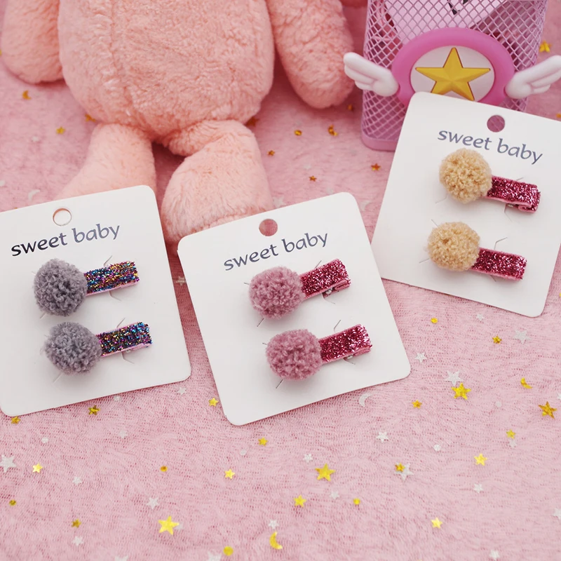 

2Pc/Set Kids Baby Girls Headwear Children Sequins Hairpin Princess Hair Accessories Girls Hair Clips Cute Plush Ball Hair Pin e
