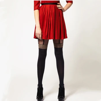 

C.C.RED Gold Striped Jacquard Over The Knee Stitching Invisible Velvet Black Pantyhose Ladies Even Socks Thin