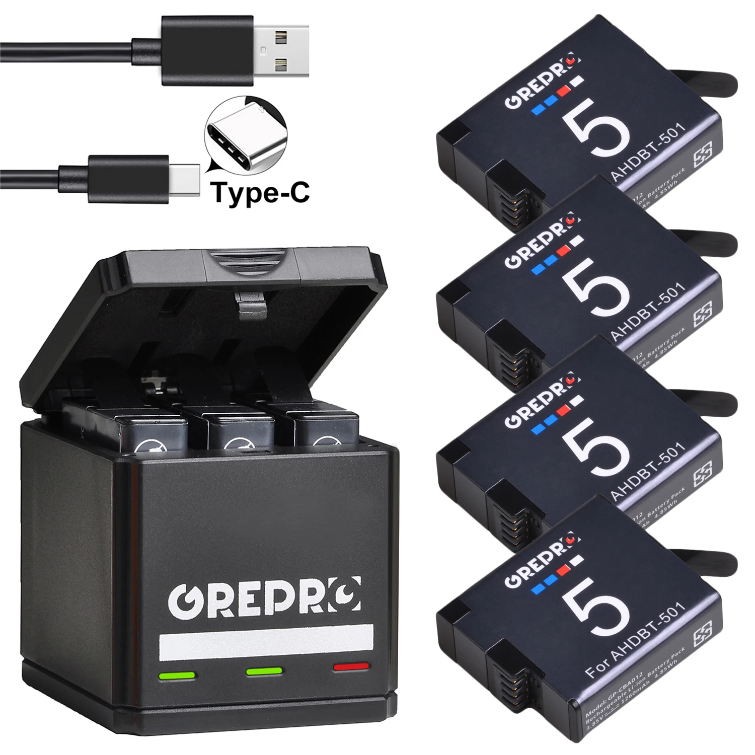GREPRO AHDBT-501 AHDBT501 для GoPro hero 7 hero 6 hero 5 черный аккумулятор+ тройное зарядное устройство для Go Pro hero 7 6 hero 5 батарея для камеры