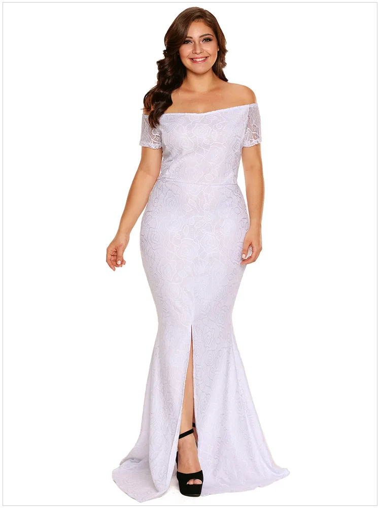 plus size Slash Neck midi dress white Dress Night Club Off The Shoulder Bodycon Slit Celebrity Evening Party Women 3xl | Женская одежда