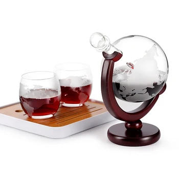 

Etched Globe Design Decanter with Engraved Ball Glass for Liquor Whiskey Bourbon Wine Separator E2S