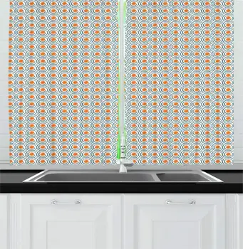 

Dark Orange Cadet Blue Abstract Kitchen Curtains Circular Spiral Helix Oval Rounding Forms Twisting Stripes Pattern for Kitchen