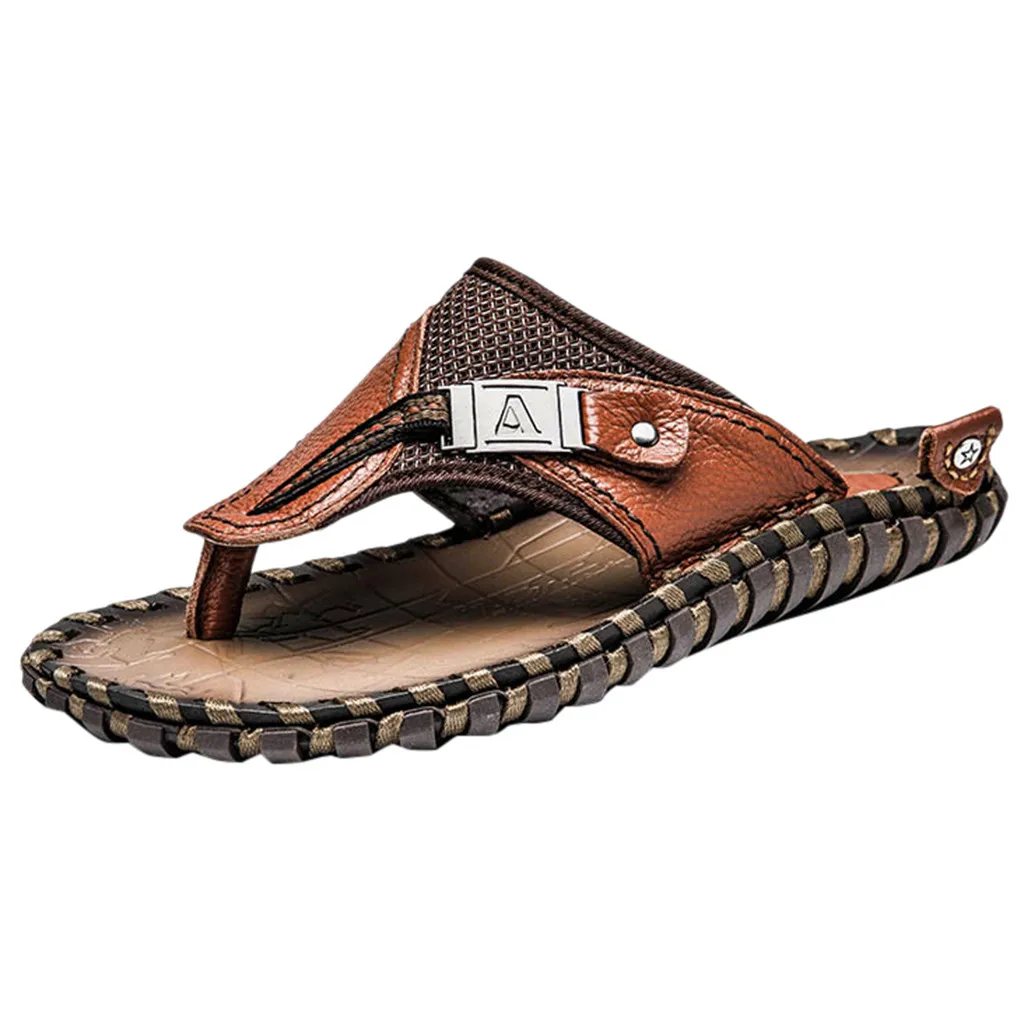 35 Men's Slippers PU Men Shoes Men Summer Beach Flip Flops Beach Breathable Shoes Sandals Male Slipper Flip-Flops Flat Shoes