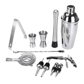 

12Pcs/Set Stainless Steel Cocktail Shaker Set Drinks Strainer Bottle Opener Maker Mixer Spoon Measure Cup Bar Bartender Tool Kit