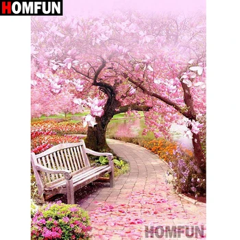 

HOMFUN Full Diamond Embroidery Diy 5D Diamond Painting Cross Stitch "Flower tree chair view" Full Drill Home Room Decor A27243