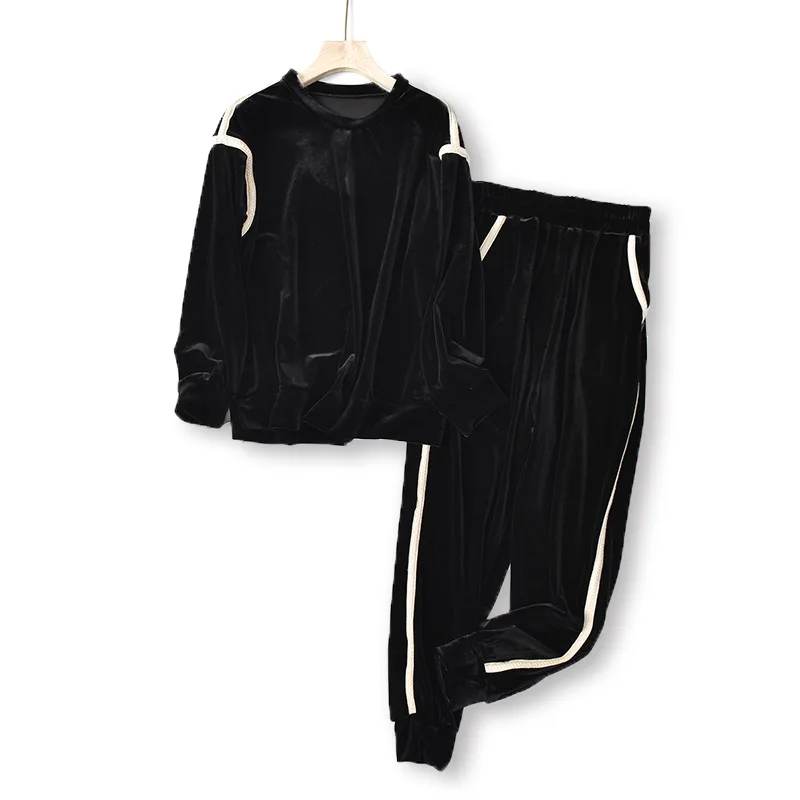 Shuchan/осенне-зимний Бархатный комплект из 2 предметов, женский костюм из двух предметов, топ и штаны, женские комплекты одежды, одинаковые комплекты для женщин, черный цвет