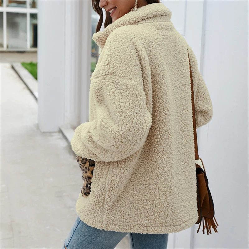 Новые женские пальто и куртки плюс размер Леопардовый карман зимние теплые флисовые пальто куртки на молнии теплое пальто для женщин