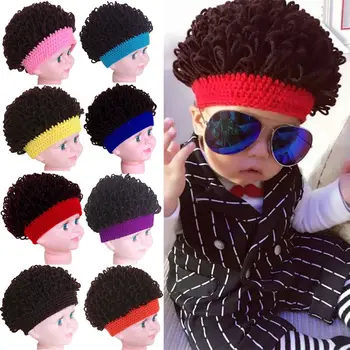

New Novelty Kids Baby Toddlers Wig Hat Party Boy Girl Afro Wig Knitted Curly Cap
