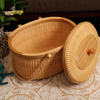 

Basket with Lid, Picnic Basket, Shopping Basket, Rattan Basket, Double Handle Storage Basket