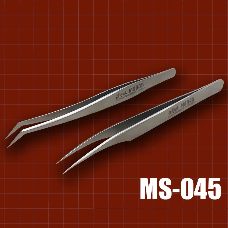 MS-045 Precision Stainless Steel Fine Tip Decal Tweezers Plastic Military Model Kit Doll Handicraft Building Making Tool