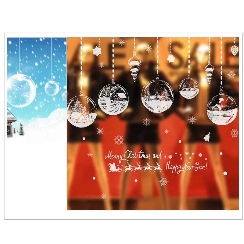 Christmas DIY Window Glass Wall Sticker Merry Christmas DIY Showcase Window Glass Background Xmas New Year Home Wall Stickers