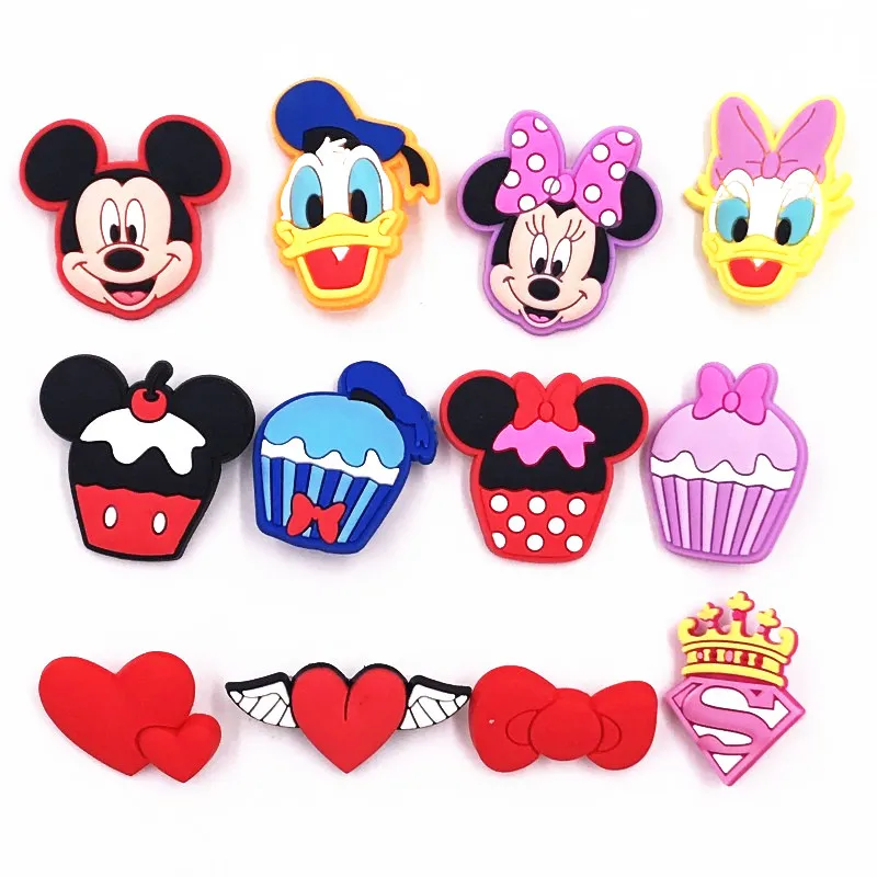 

12Pcs Cartoon Mickey Minnie Mouse Backpack Badges PVC Dolls Pins on Clothes Coat Scarf Lapel Pins Brooches Kids Accessories