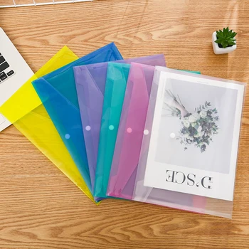 

1pcs A4 Clear Document Bag Paper File Folder Stationery School Office Case PP 6 Colors with Snap Filing Products