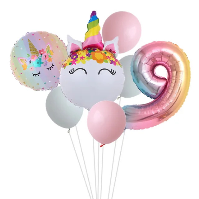 Rainbow Unicorn Balloon Number Foil Globos 1 2 3 4 Years Old Birthday Party Decoration Kid Unicorn Theme Party Wedding Balls Toy set 9