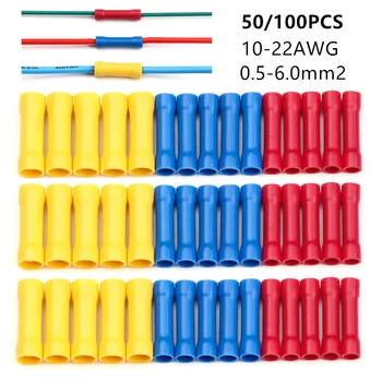 

50/100pcs BV1.25 BV2.5 BV5.5 Insulated Crimp Terminals Electrical Wire Cable Butt Connectors Crimping Terminal Assortment Kit