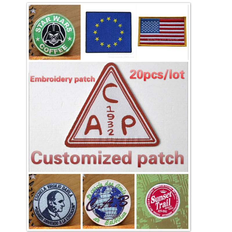 

Customized Embroidery Patch iron or sew on back DIY badge fashionable mixed assorted clothing patch Applique garment MOQ 20pcs