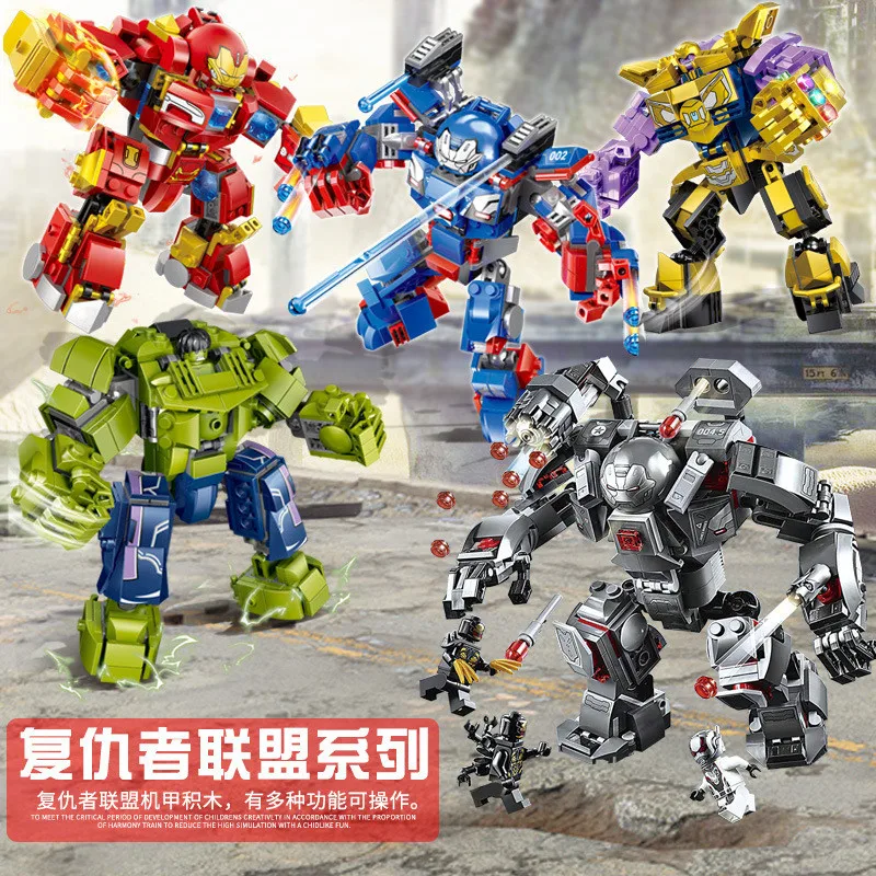 Совместимые строительные блоки Iron-man Hulk &amp thanos Mech DIY детские игрушки развивающие