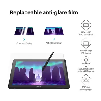 HUION Kamvas 22 Graphic Pen Tablet Monitor Pen Display 21.5 Inch Anti-glare Screen 120%s RGB Windows Mac And Android Device 3