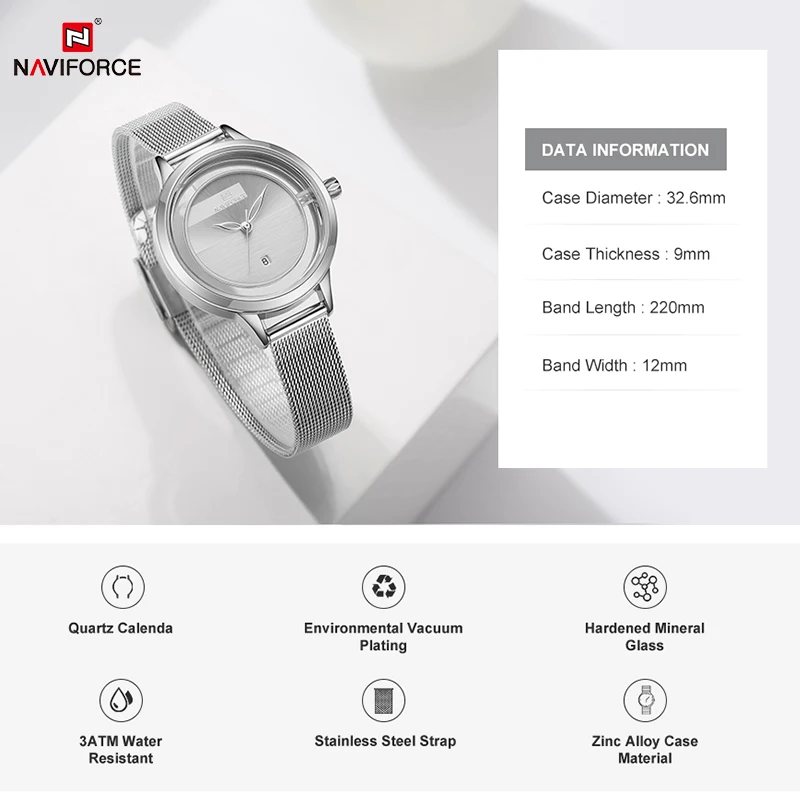 NAVIFORCE, повседневные женские часы, Дамская деловая одежда, кварцевые наручные часы, водонепроницаемые, из нержавеющей стали, роскошные часы, Relogio Feminino