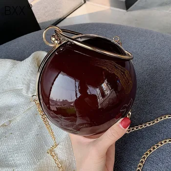 

[BXX] 2020 Personality Attractive Wine Red Color Single Chain Spliced Round Handle Circle Package Messenger Bag LM361