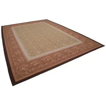 

301x420 Cm Brown Handmade Aubusson Rugs-10x14 Ft