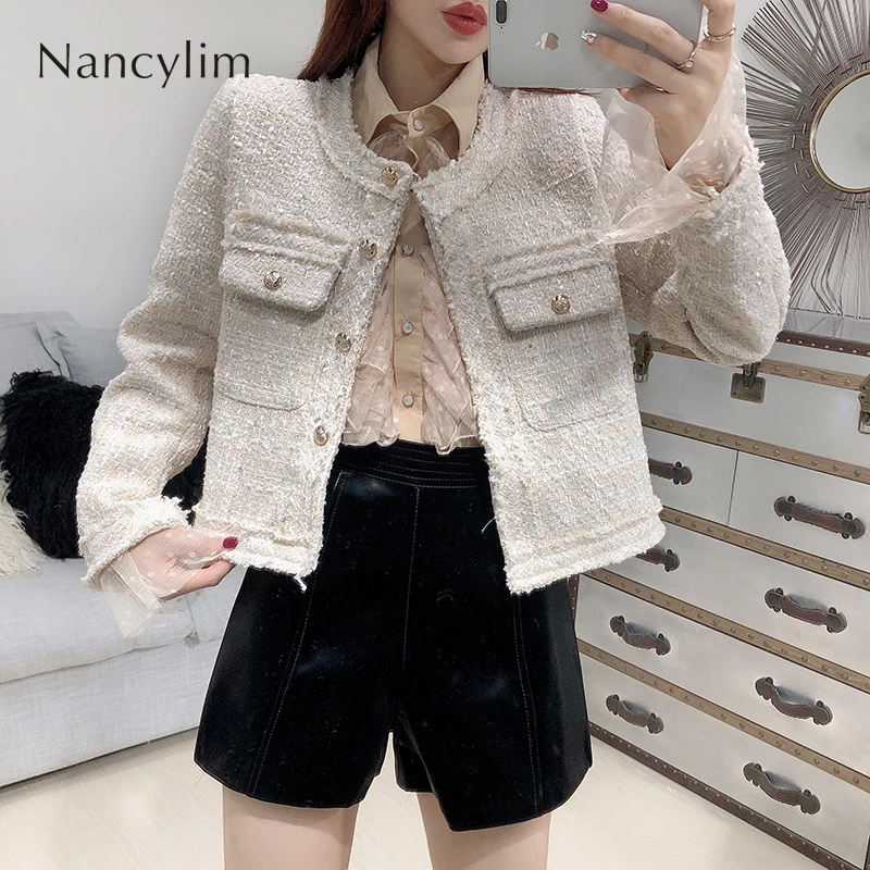 

Tweed Jacket for Women Single-breasted Small Fragrance Wind Coat Lady's Spring Autumn New Slim Temperament Small Coat Femme