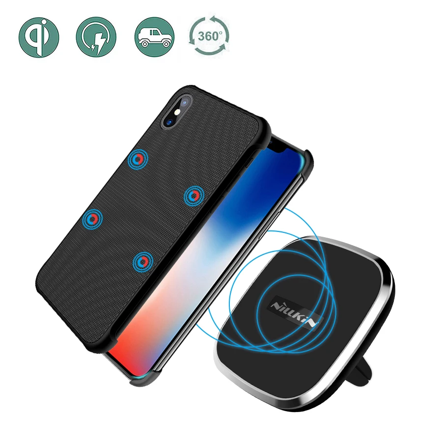 

NILLKIN Car Wireless Charger Pad Portable with Magnetic Wireless Receiver Case Mount Air Vent Phone Holder For iPhone X case