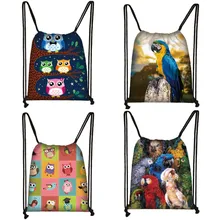 Милая сумка с принтом птицы Совы/попугая, женская модная сумка для хранения, подростковые дорожные сумки, Холщовый Рюкзак, Детская сумка для книг