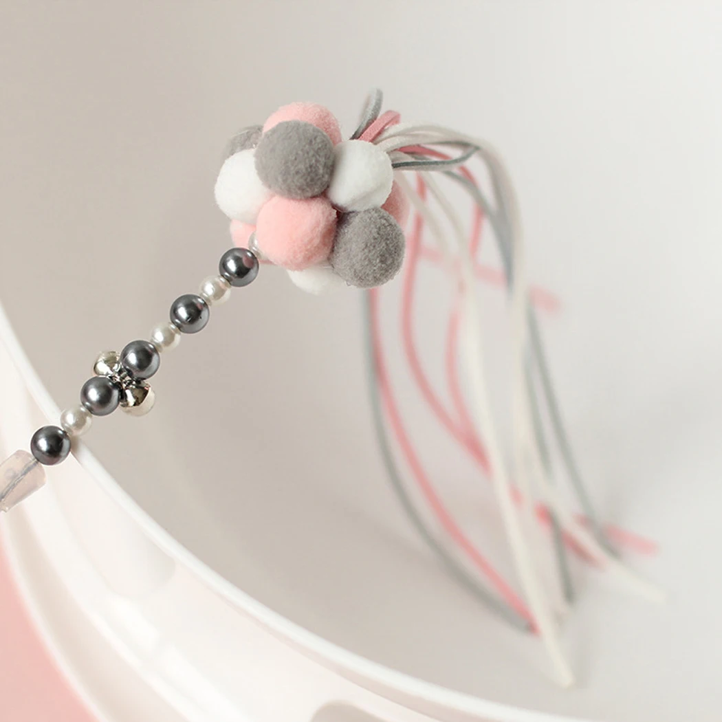 Cat Teaser Wand Beaded Kitten Teaser Stick Cat Interactive Toy Colorful Pet Tassel Wand With Pompom And Bell Pet Supplies