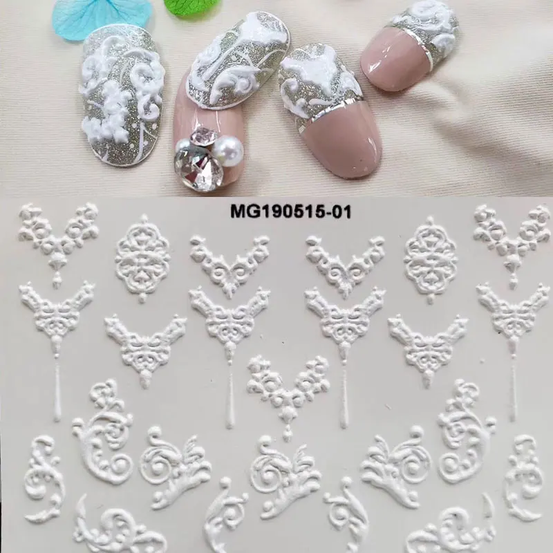 3D акриловая Выгравированная белая серия модельных стикеров для ногтей Водные Наклейки для ногтей модные эмаистичные наклейки для ногтей водные горки