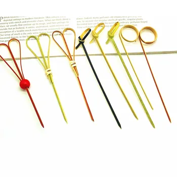 

50 Pcs 12cm cut-shaped string fancy creative bamboo sign fruit skewer cocktail fork fruit wood appetizing toothpicks fruit